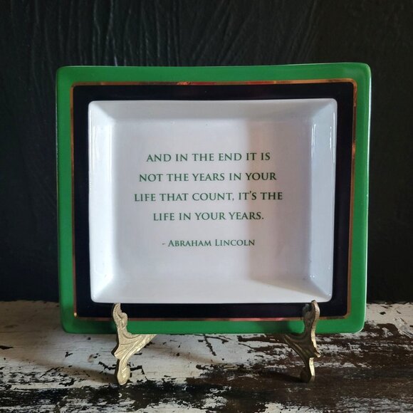 Abraham Lincoln Famous Words Porcelain Trinket Dish By Twos Company - Picture 1 of 3